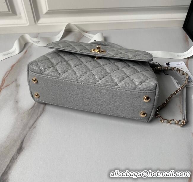 Buy Discount Chanel Coco Handle Quilted Grained Calfskin Small Flap Bag with Top Handle A92990 Grey 2025