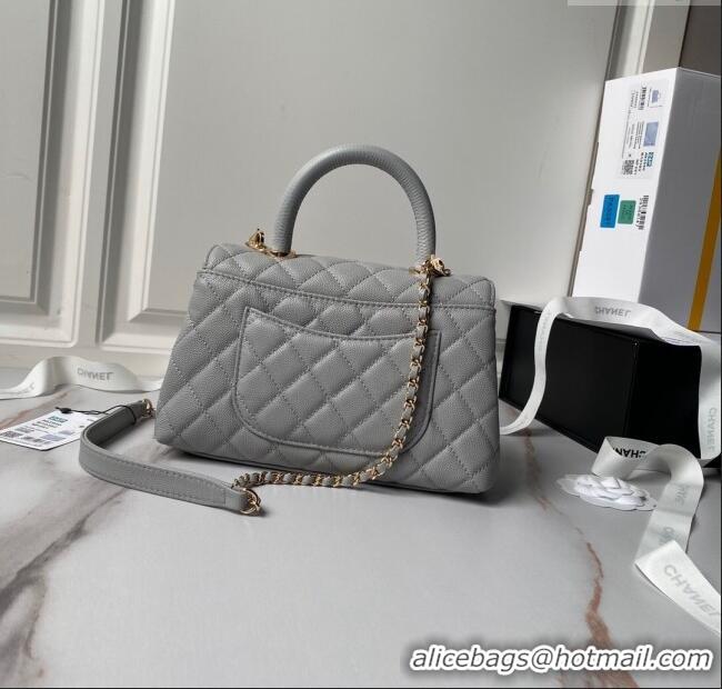 Buy Discount Chanel Coco Handle Quilted Grained Calfskin Small Flap Bag with Top Handle A92990 Grey 2025