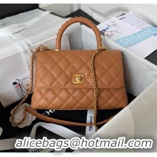 Promotional Chanel Coco Handle Quilted Grained Calfskin Small Flap Bag with Top Handle A92990 Brown 2025