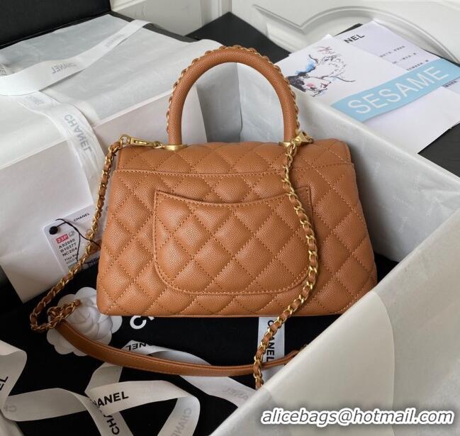 Promotional Chanel Coco Handle Quilted Grained Calfskin Small Flap Bag with Top Handle A92990 Brown 2025