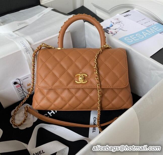 Promotional Chanel Coco Handle Quilted Grained Calfskin Small Flap Bag with Top Handle A92990 Brown 2025