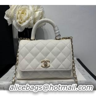 Grade Design Chanel Coco Handle Quilted Grained Calfskin Mini Flap Bag with Top Handle AS2215 White 2025