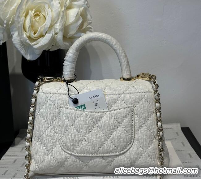 Grade Design Chanel Coco Handle Quilted Grained Calfskin Mini Flap Bag with Top Handle AS2215 White 2025