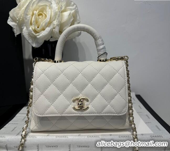 Grade Design Chanel Coco Handle Quilted Grained Calfskin Mini Flap Bag with Top Handle AS2215 White 2025