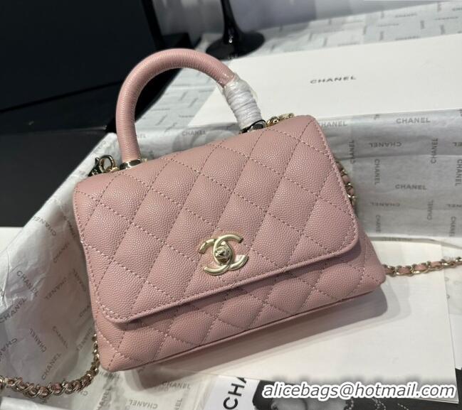 Low Price Chanel Coco Handle Quilted Grained Calfskin Mini Flap Bag with Top Handle AS2215 Light Pink 2025