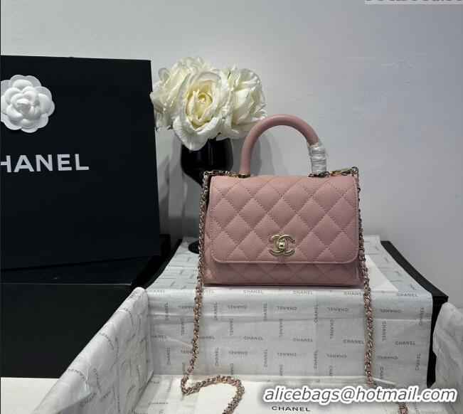 Low Price Chanel Coco Handle Quilted Grained Calfskin Mini Flap Bag with Top Handle AS2215 Light Pink 2025