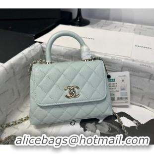 Top Grade Chanel Coco Handle Quilted Grained Calfskin Nano Flap Bag with Top Handle AP4424 Light Green 2025