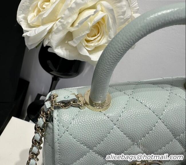 Top Grade Chanel Coco Handle Quilted Grained Calfskin Nano Flap Bag with Top Handle AP4424 Light Green 2025