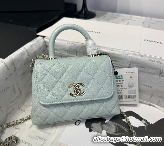 Top Grade Chanel Coco Handle Quilted Grained Calfskin Nano Flap Bag with Top Handle AP4424 Light Green 2025