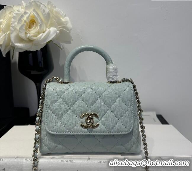 Top Grade Chanel Coco Handle Quilted Grained Calfskin Nano Flap Bag with Top Handle AP4424 Light Green 2025