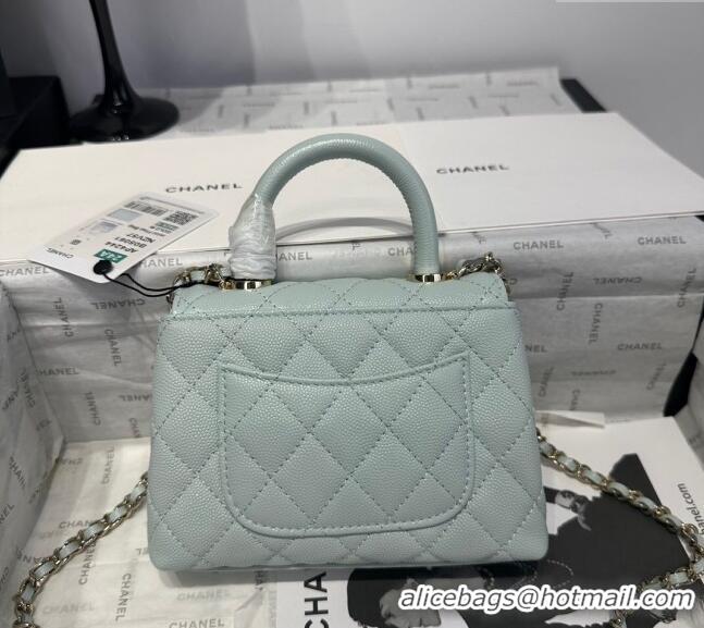 Top Grade Chanel Coco Handle Quilted Grained Calfskin Nano Flap Bag with Top Handle AP4424 Light Green 2025