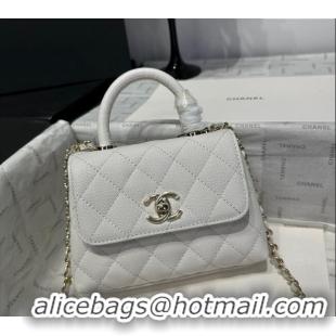 Unique Grade Chanel Coco Handle Quilted Grained Calfskin Nano Flap Bag with Top Handle AP4424 White 2025