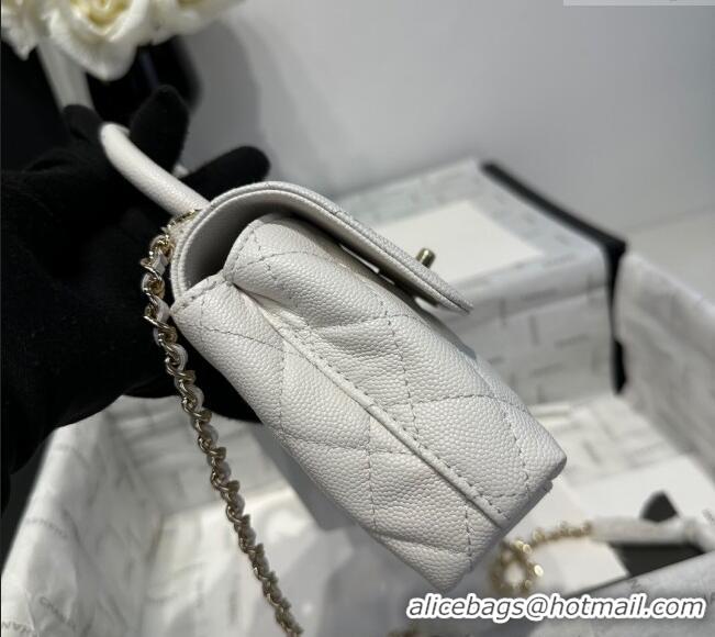 Unique Grade Chanel Coco Handle Quilted Grained Calfskin Nano Flap Bag with Top Handle AP4424 White 2025