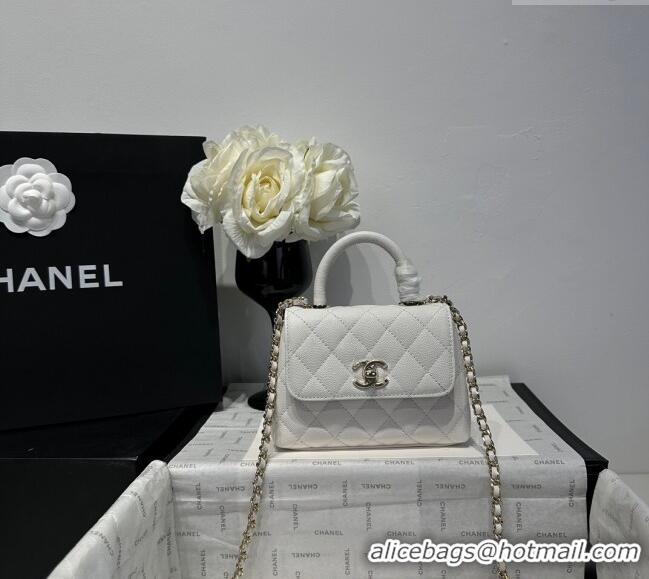 Unique Grade Chanel Coco Handle Quilted Grained Calfskin Nano Flap Bag with Top Handle AP4424 White 2025