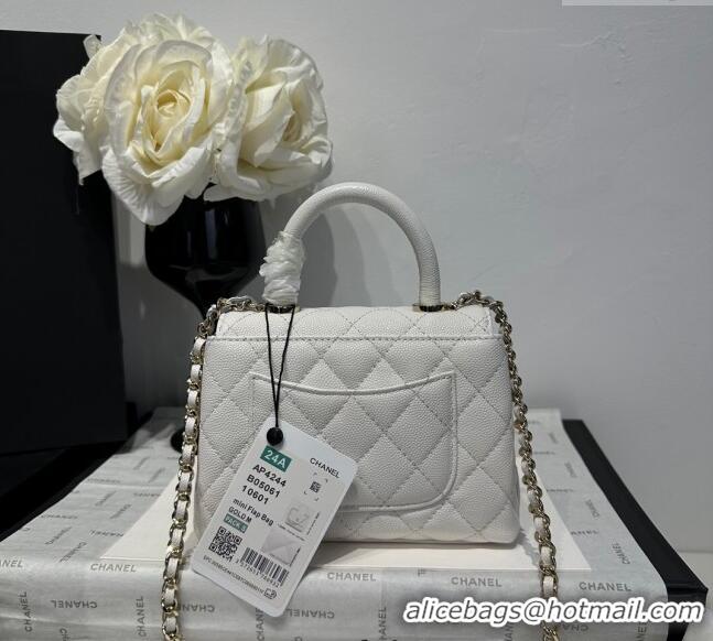 Unique Grade Chanel Coco Handle Quilted Grained Calfskin Nano Flap Bag with Top Handle AP4424 White 2025