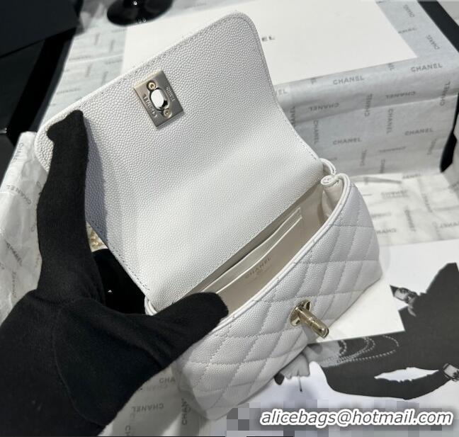 Unique Grade Chanel Coco Handle Quilted Grained Calfskin Nano Flap Bag with Top Handle AP4424 White 2025