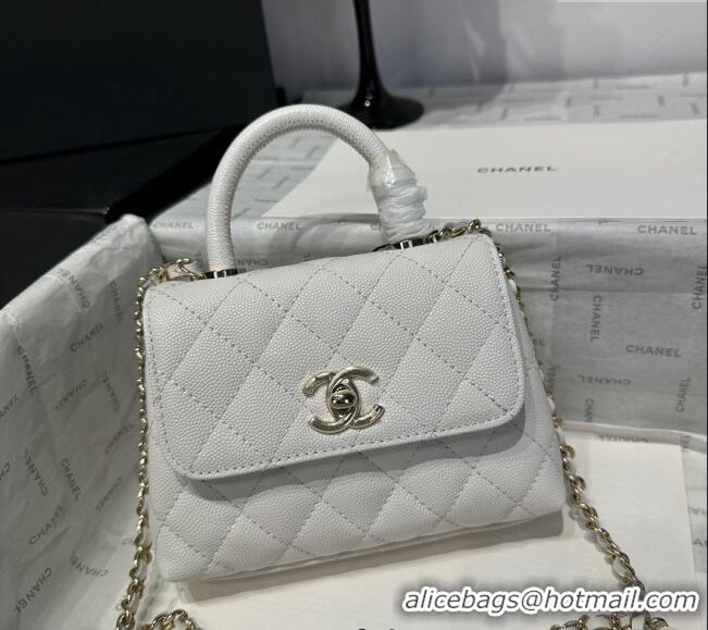 Unique Grade Chanel Coco Handle Quilted Grained Calfskin Nano Flap Bag with Top Handle AP4424 White 2025