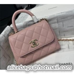 Top Grade Chanel Coco Handle Quilted Grained Calfskin Nano Flap Bag with Top Handle AP4424 Light Pink 2025