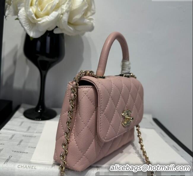 Top Grade Chanel Coco Handle Quilted Grained Calfskin Nano Flap Bag with Top Handle AP4424 Light Pink 2025