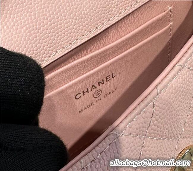 Top Grade Chanel Coco Handle Quilted Grained Calfskin Nano Flap Bag with Top Handle AP4424 Light Pink 2025