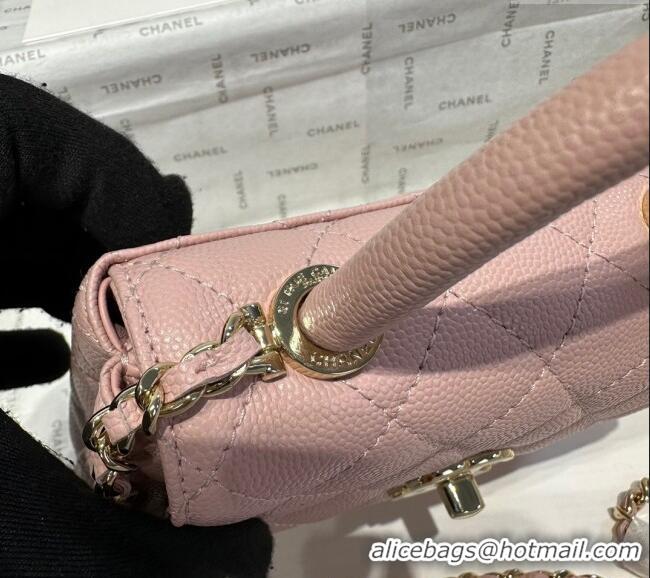 Top Grade Chanel Coco Handle Quilted Grained Calfskin Nano Flap Bag with Top Handle AP4424 Light Pink 2025