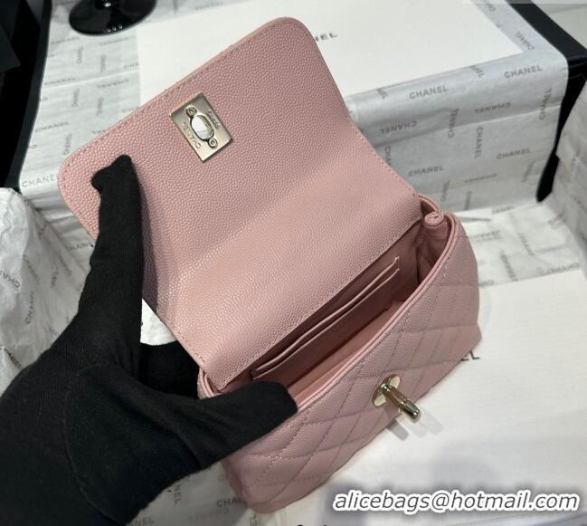 Top Grade Chanel Coco Handle Quilted Grained Calfskin Nano Flap Bag with Top Handle AP4424 Light Pink 2025