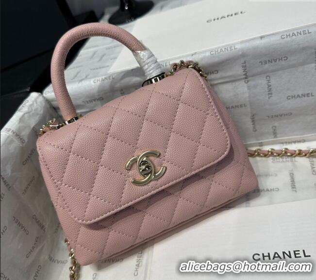 Top Grade Chanel Coco Handle Quilted Grained Calfskin Nano Flap Bag with Top Handle AP4424 Light Pink 2025