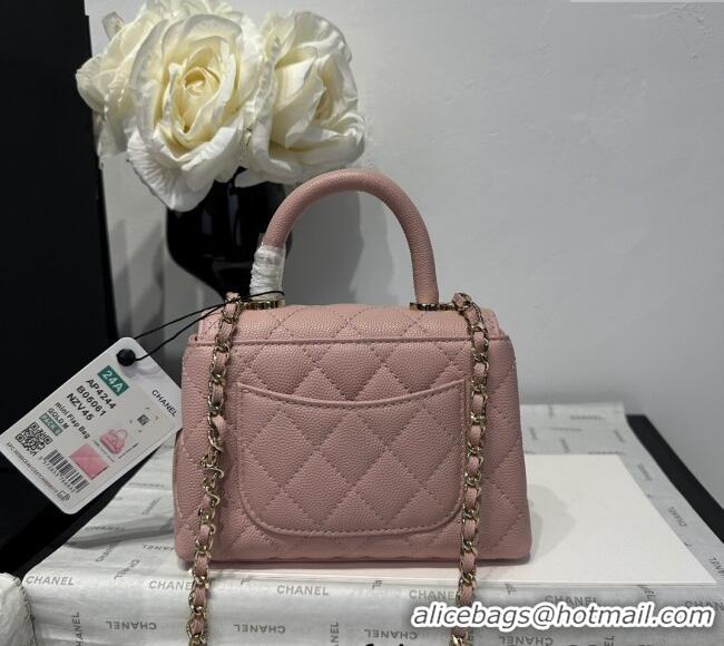 Top Grade Chanel Coco Handle Quilted Grained Calfskin Nano Flap Bag with Top Handle AP4424 Light Pink 2025