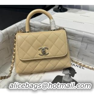 Good Taste Chanel Coco Handle Quilted Grained Calfskin Nano Flap Bag with Top Handle AP4424 Beige 2025