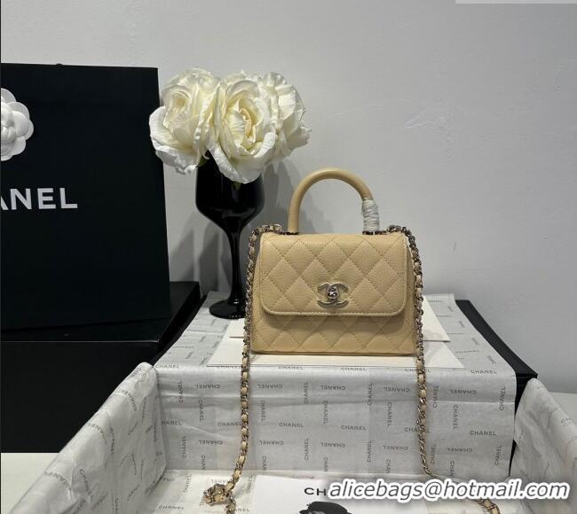 Good Taste Chanel Coco Handle Quilted Grained Calfskin Nano Flap Bag with Top Handle AP4424 Beige 2025