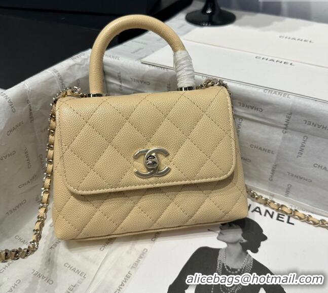 Good Taste Chanel Coco Handle Quilted Grained Calfskin Nano Flap Bag with Top Handle AP4424 Beige 2025