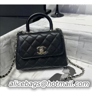 Good Taste Chanel Coco Handle Quilted Grained Calfskin Nano Flap Bag with Top Handle AP4424 Black 2025