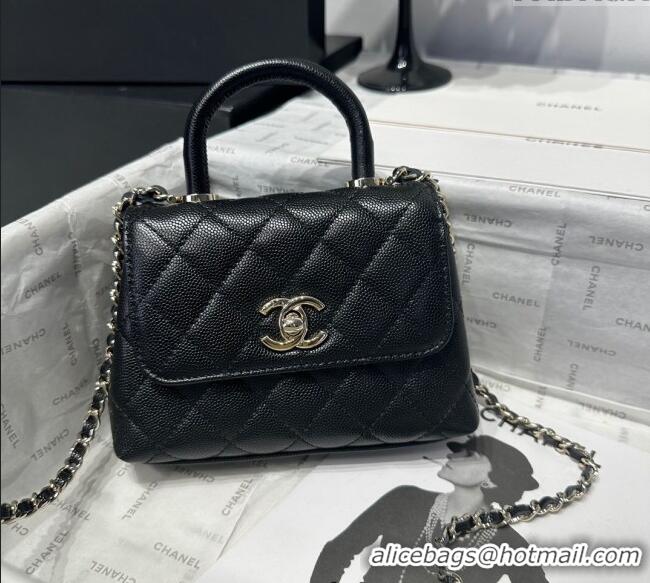 Good Taste Chanel Coco Handle Quilted Grained Calfskin Nano Flap Bag with Top Handle AP4424 Black 2025