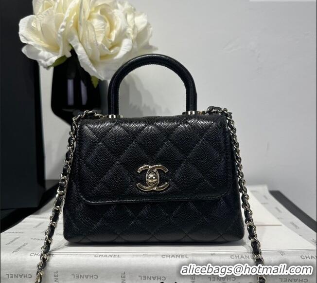 Good Taste Chanel Coco Handle Quilted Grained Calfskin Nano Flap Bag with Top Handle AP4424 Black 2025