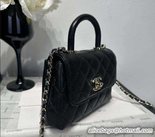 Good Taste Chanel Coco Handle Quilted Grained Calfskin Nano Flap Bag with Top Handle AP4424 Black 2025