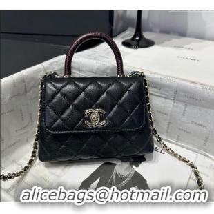 Low Cost Chanel Coco Handle Quilted Grained Calfskin Nano Flap Bag with Top Handle AP4424 Black/Burgundy 2025