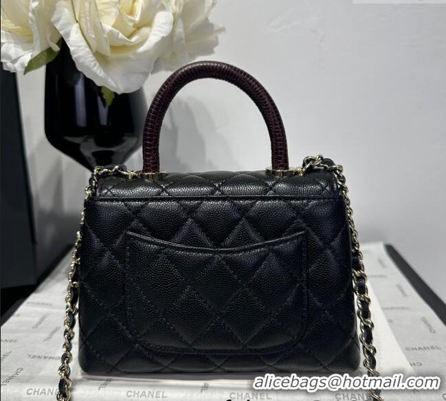 Low Cost Chanel Coco Handle Quilted Grained Calfskin Nano Flap Bag with Top Handle AP4424 Black/Burgundy 2025