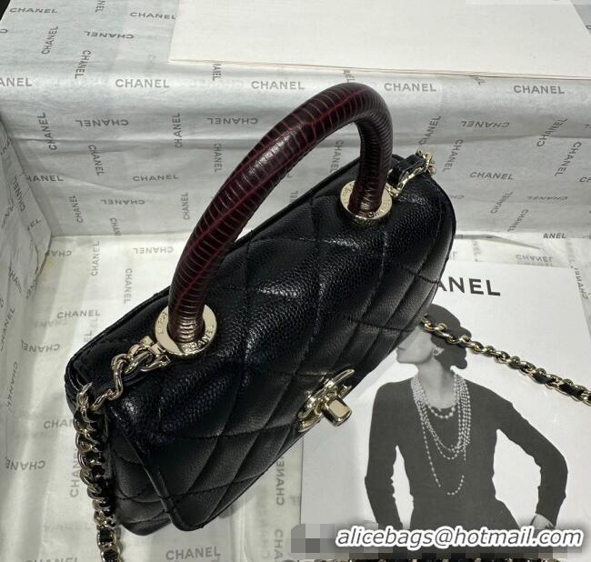 Low Cost Chanel Coco Handle Quilted Grained Calfskin Nano Flap Bag with Top Handle AP4424 Black/Burgundy 2025