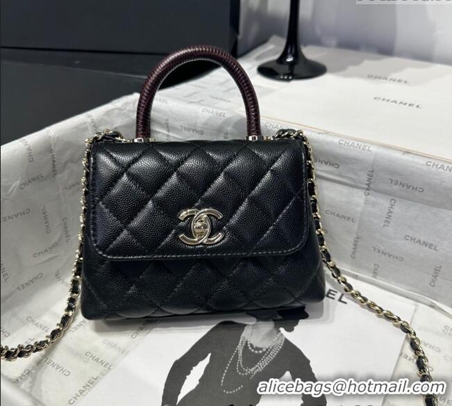 Low Cost Chanel Coco Handle Quilted Grained Calfskin Nano Flap Bag with Top Handle AP4424 Black/Burgundy 2025