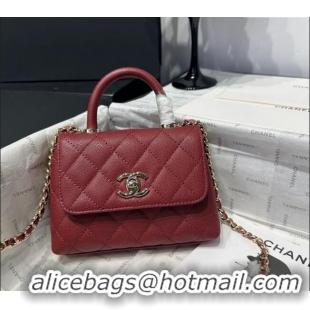 Luxurious Chanel Coco Handle Quilted Grained Calfskin Nano Flap Bag with Top Handle AP4424 Dark Burgundy 2025