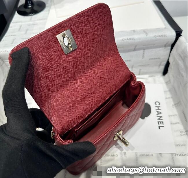 Luxurious Chanel Coco Handle Quilted Grained Calfskin Nano Flap Bag with Top Handle AP4424 Dark Burgundy 2025