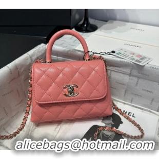 Top Design Chanel Coco Handle Quilted Grained Calfskin Nano Flap Bag with Top Handle AP4424 Pink 2025