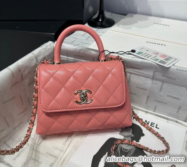 Top Design Chanel Coco Handle Quilted Grained Calfskin Nano Flap Bag with Top Handle AP4424 Pink 2025