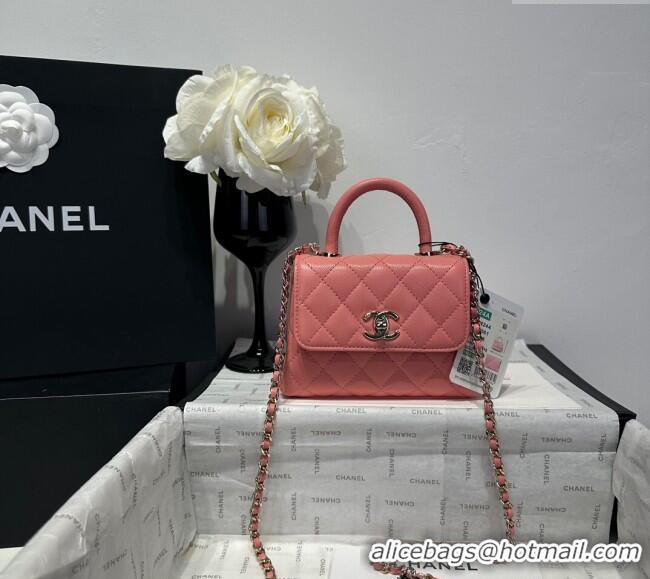 Top Design Chanel Coco Handle Quilted Grained Calfskin Nano Flap Bag with Top Handle AP4424 Pink 2025