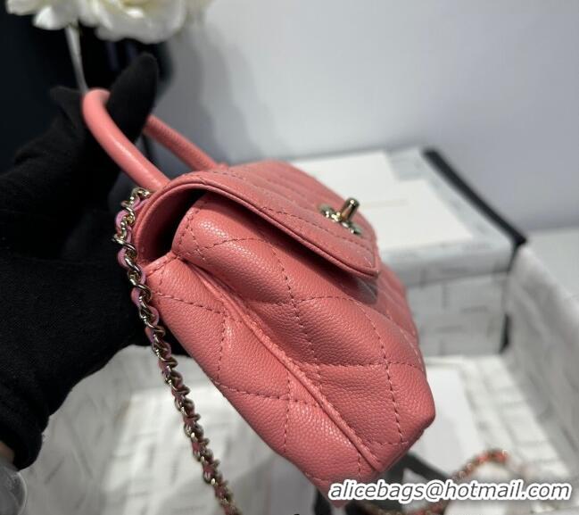 Top Design Chanel Coco Handle Quilted Grained Calfskin Nano Flap Bag with Top Handle AP4424 Pink 2025