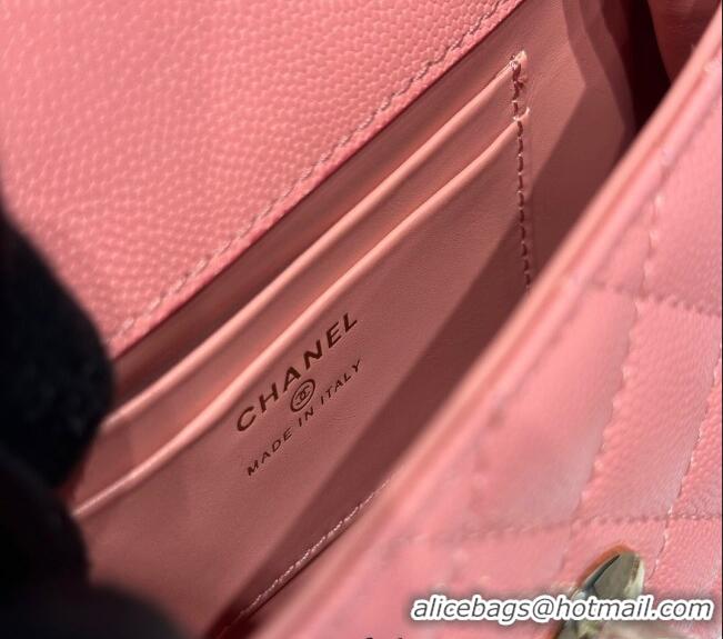 Top Design Chanel Coco Handle Quilted Grained Calfskin Nano Flap Bag with Top Handle AP4424 Pink 2025