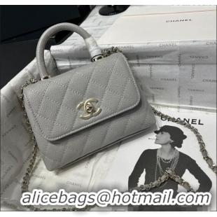 Well Crafted Chanel Coco Handle Quilted Grained Calfskin Nano Flap Bag with Top Handle AP4424 Grey 2025