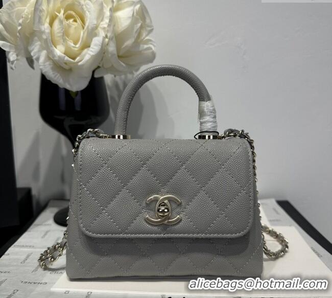 Well Crafted Chanel Coco Handle Quilted Grained Calfskin Nano Flap Bag with Top Handle AP4424 Grey 2025