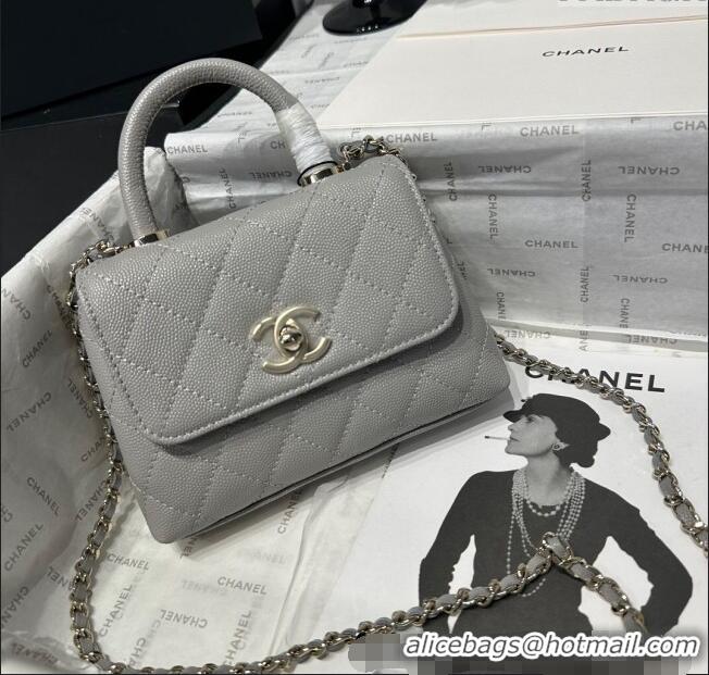 Well Crafted Chanel Coco Handle Quilted Grained Calfskin Nano Flap Bag with Top Handle AP4424 Grey 2025