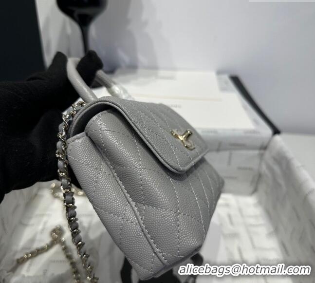 Well Crafted Chanel Coco Handle Quilted Grained Calfskin Nano Flap Bag with Top Handle AP4424 Grey 2025